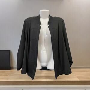 Roz & Ali Women's Black Open Front Ruched Sleeve Blazer | Size 3X